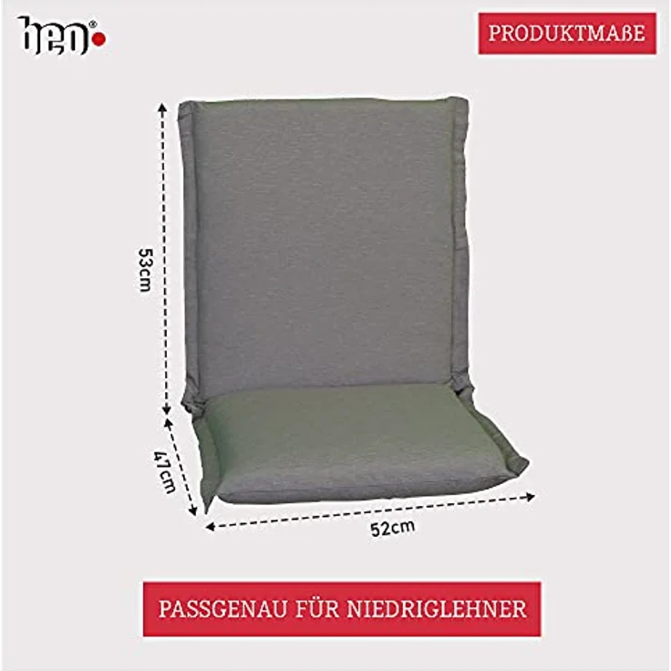 Beo Gartenstuhlauflage Niedriglehner Waschbar Ascot | Made in EU Premium Plus Qualität | UV-beständige Niedriglehner Auflagen | Atmungsaktive Stuhlauflage Niedriglehner in Hell-Grau – Bild 4