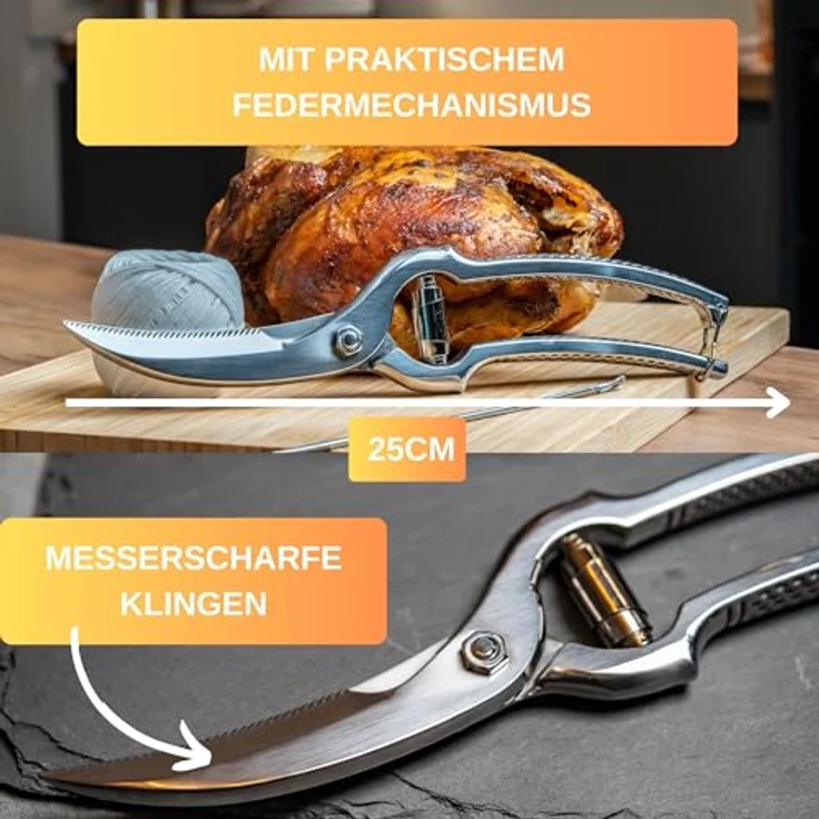 Thiru Geflügelschere Premium Küchenschere mit Federmechanismus für Rechts- und Linkshänder, (1-tlg), Federmechanismus, für Rechts- & Linkshänder, Aufbewahrungshülle – Bild 5