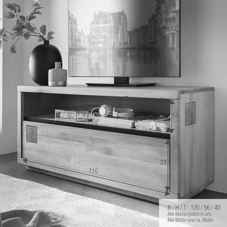 Lomadox Lowboard WINCHESTER-69, TV Board Fernsehschrank 120 cm Buche massiv geölt Hirnholz-Detail – Bild 5