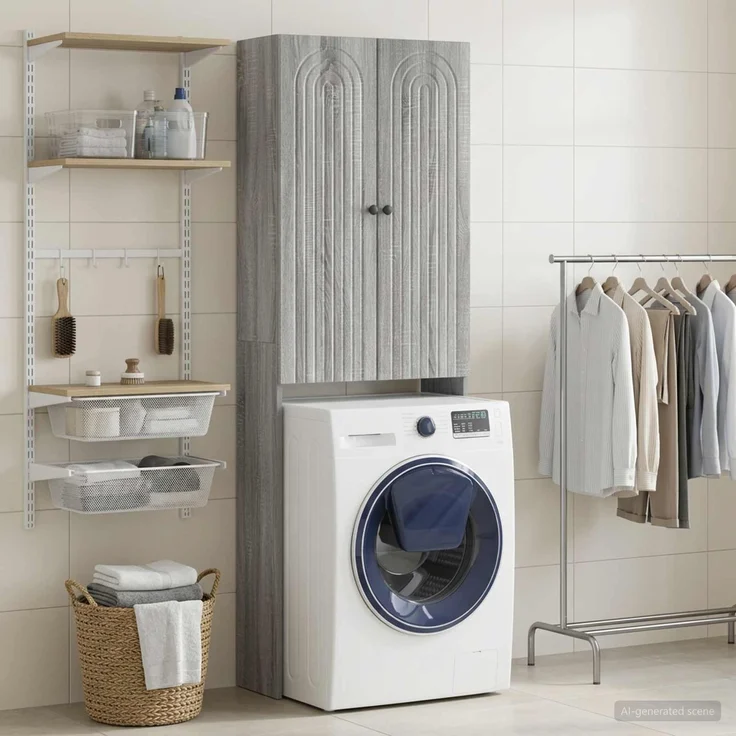 vidaXL Toilettenschrank ALKMAAR Sonoma-Grau 66 x 25,5 x 190 cm 896261 – Bild 1
