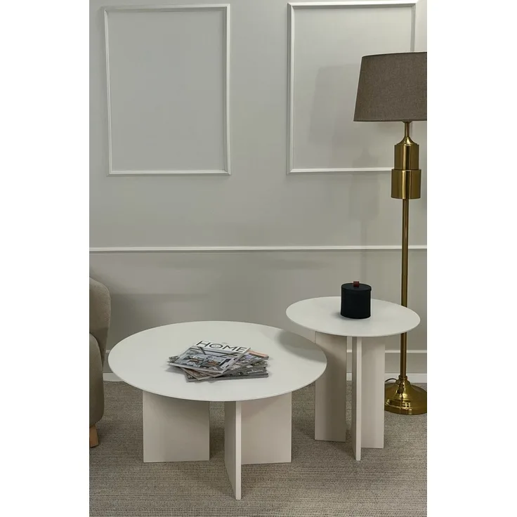 Skye Decor 'Leo (45 + 42) - Cream' Couchtisch-Set, Creme, 80 x 42 x 80 cm