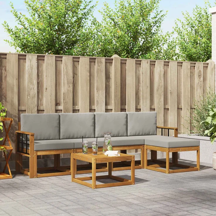 vidaXL Outdoor-Sofagarnitur 6 stk. 5-Sitzer Natur und Hellgrau 3366299 – Bild 1