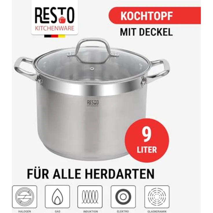 RESTO Kitchenware Kochtopf Libra, Topf energiesparend und spülmaschinenfest, Edelstahl 18/10 (2-tlg), mit hitzebeständigem Glasdeckel und Griffen – Bild 3