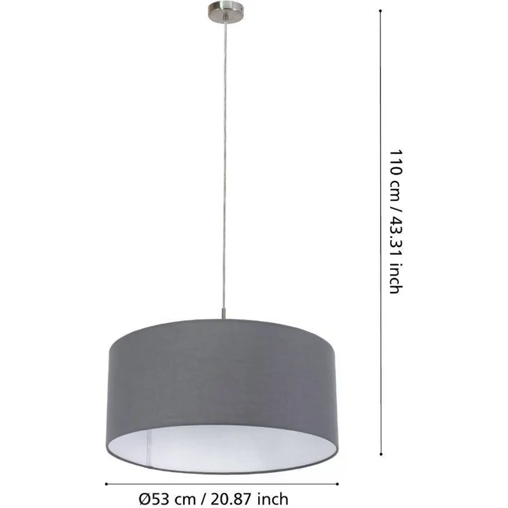 Eglo 31577 Hängeleuchte aus Textil PASTERI in nickel-matt und grau, Fassung E27 max. 1X60W Ø53 cm dimmbar – Bild 1