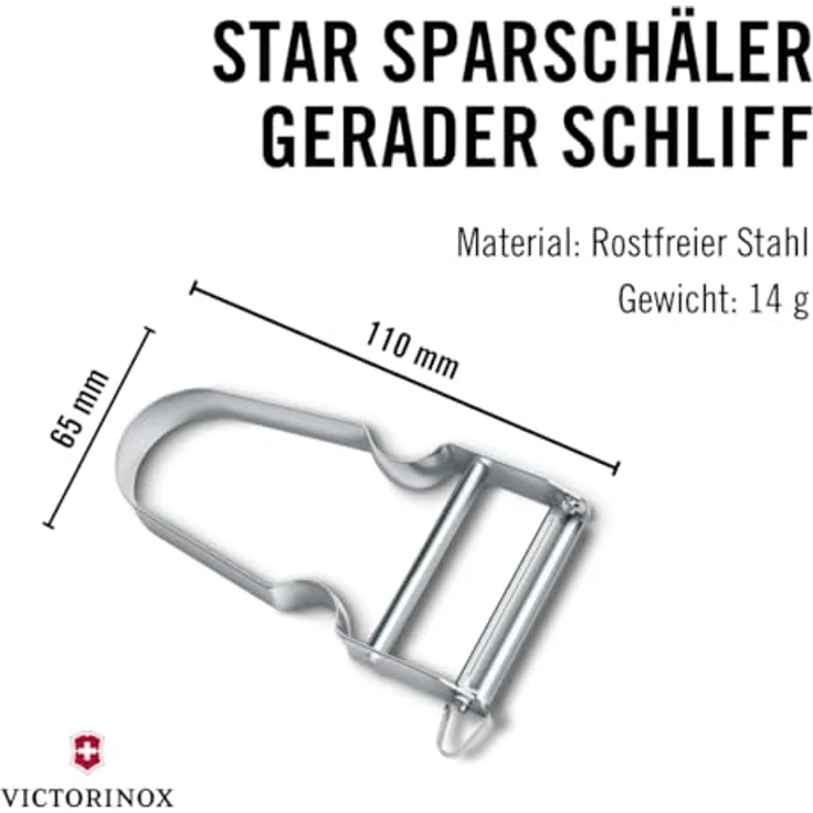 Victorinox STAR Sparschäler, Zweischneidig mit Pendelklinge, Extra Scharf, Metallgriff, Swiss Made – Bild 3