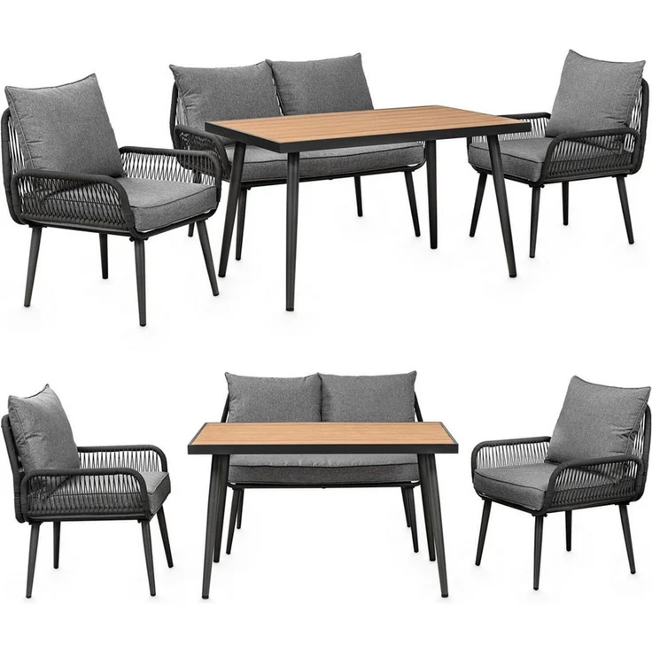 Swing&Harmonie Gartenlounge-Set für 4-6 Personen mit Tisch, Sofa, Stühle, Esstisch, (wetterfest, WPC-Tischplatte, Seilgeflecht Lounge, inkl. Kissen Sienna Garten Sitzgruppe), Outdoor Essgruppe – Bild 1