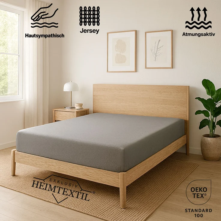 EXKLUSIV HEIMTEXTIL Jersey Spannbettlaken Premium 100 x 200 cm Silber 100% Baumwolle Öko - Tex Zertifiziert Bed-Sheet Bettlaken Spannbetttuch Topper Leinentuch – Bild 2
