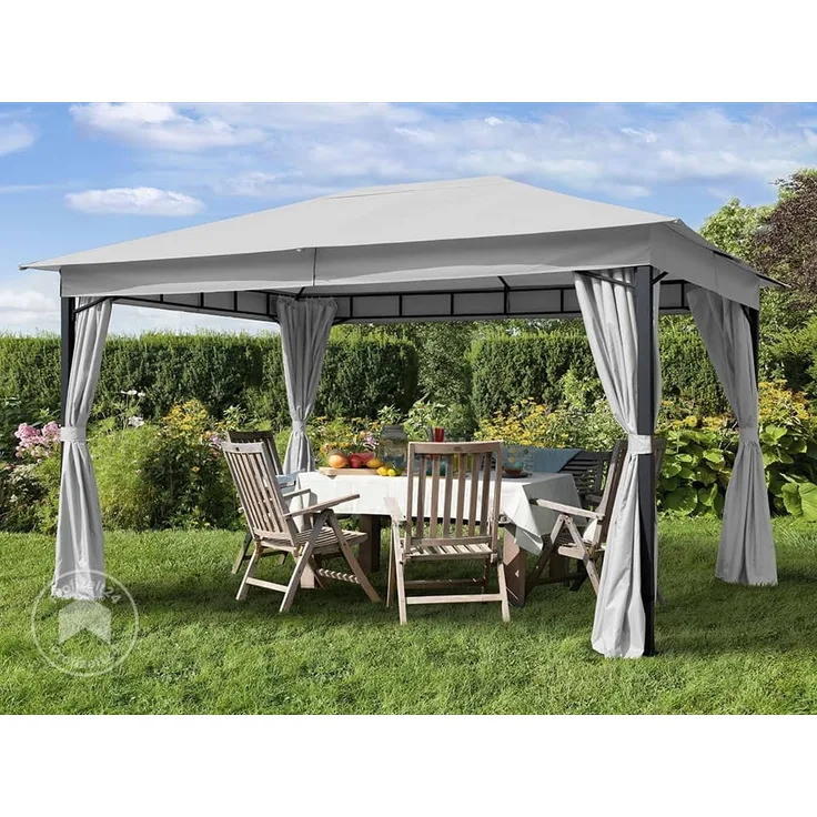 Toolport Gartenpavillon wasserdicht 180g m² Dachplane, Stahlrahmen / Polyester grau, 3x4 m