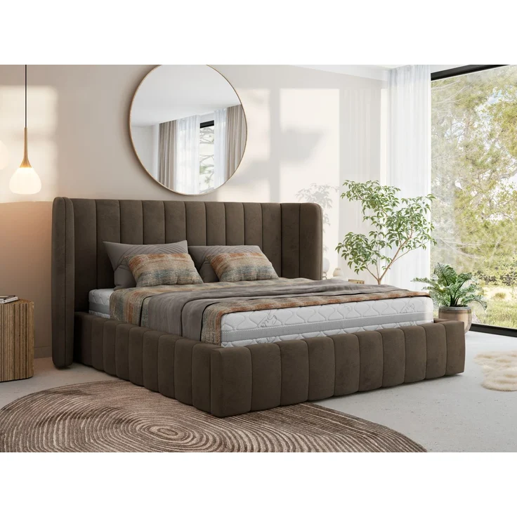 Polsterbett GOLETTA CLASSIC 160 x 200 cm mit gepolstertem Kopfteil, stabilem Bettrahmen, Lattenrost und Bettkasten mit Gasdruckfedern, Doppelbett, zeitloses Design Pocket Matratze - Braun Velvet - VIRE LUX – Bild 1