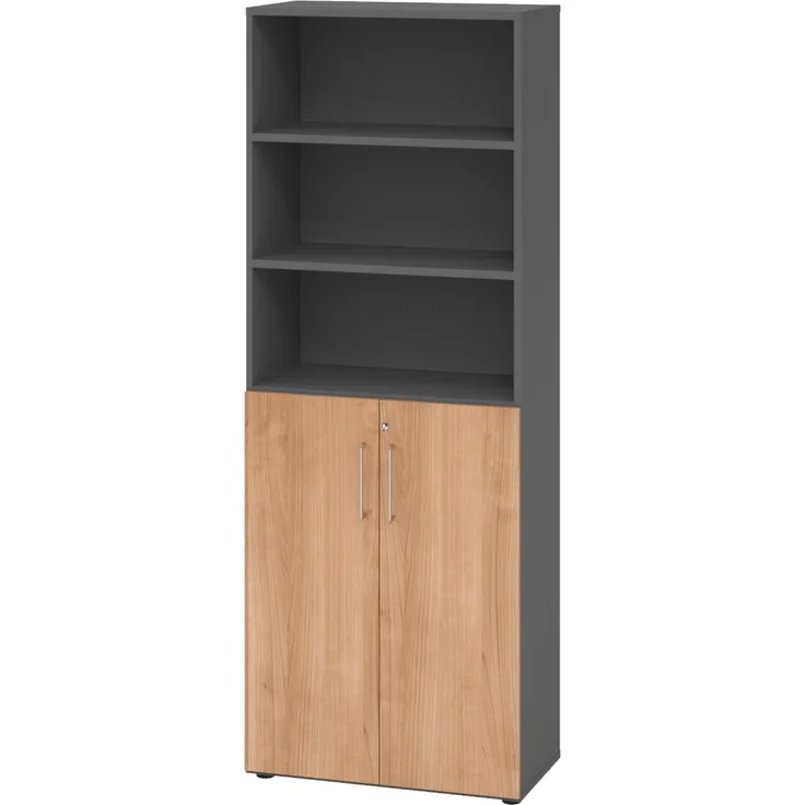 bümö Aktenregal & Schrank abschließbar, Büroschrank Regal Kombination Holz 80cm breit in Ahorn - abschließbarer Schrank für's Büro & Arbeitszimmer, Büro Möbel Ordnerschrank, 968T3-G-N-BS