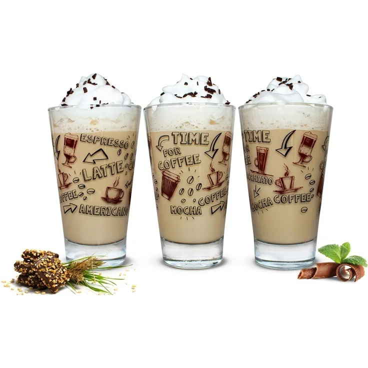 6 Latte Macchiato Gläser 310ml Kaffeegläser Teeggläser mit Kaffee-Aufdruck