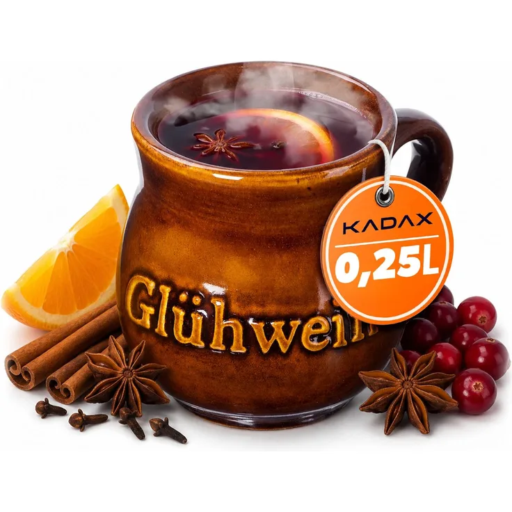 KADAX Tonbecher 250ml, 1 Stück, Keramikbecher mit Henkel für Glühwein, Met & Tee, handgefertigter Becher aus Keramik, Weihnachtstasse, Glühweintasse aus Ton