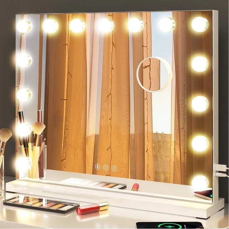 Dripex Schminkspiegel Hollywood Schminkspiegel mit 15/14 LED, für Make-up, 3 Farblichter