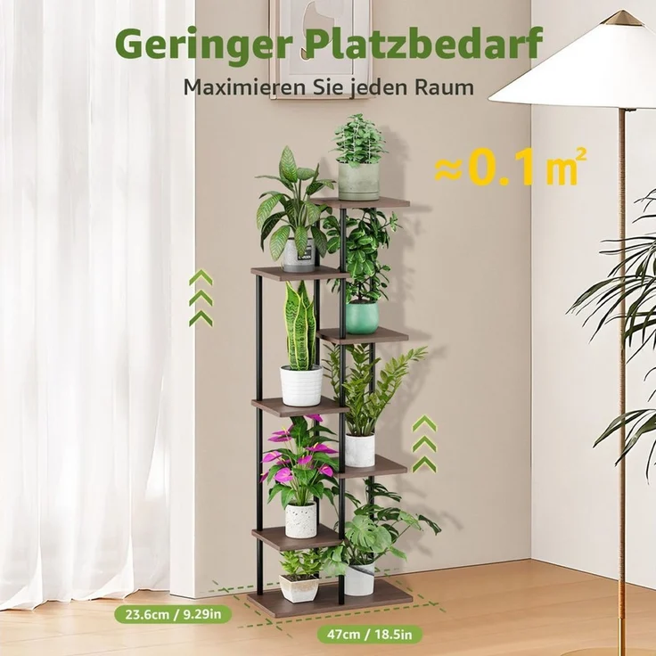 Simloveve Blumenständer pflanzenständer 7 Etagen blumenständer wohnzimmer (7 Etagen Pflanzentreppe, Pflanzenregal Standregal, 1 St, Hölzern und Metall Mehrstöckig Pflanzenständer), für Innen Wohnzimmer Deko Garten Balkon – Bild 3