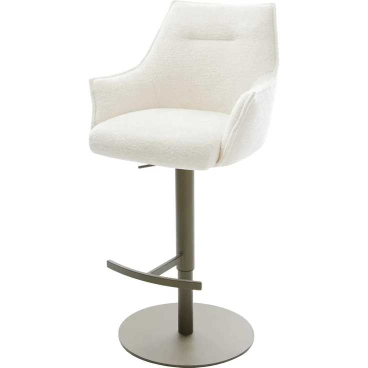 Barstuhl Alja-Flex Bouclé Soft Beige Drehfuß höhenverstellbar Metall Titanfarben Taschenfederkern – Bild 1