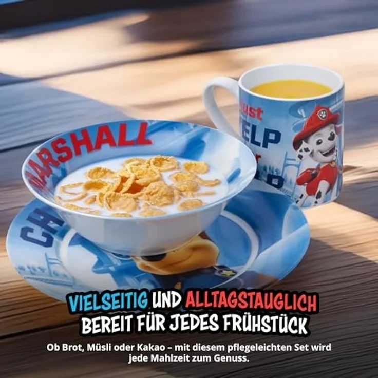 United Labels® Frühstücks-Geschirrset Paw Patrol Frühstücksset für Kinder - Geschirr Set 3-tlg, 1 Personen, Porzellan – Bild 3