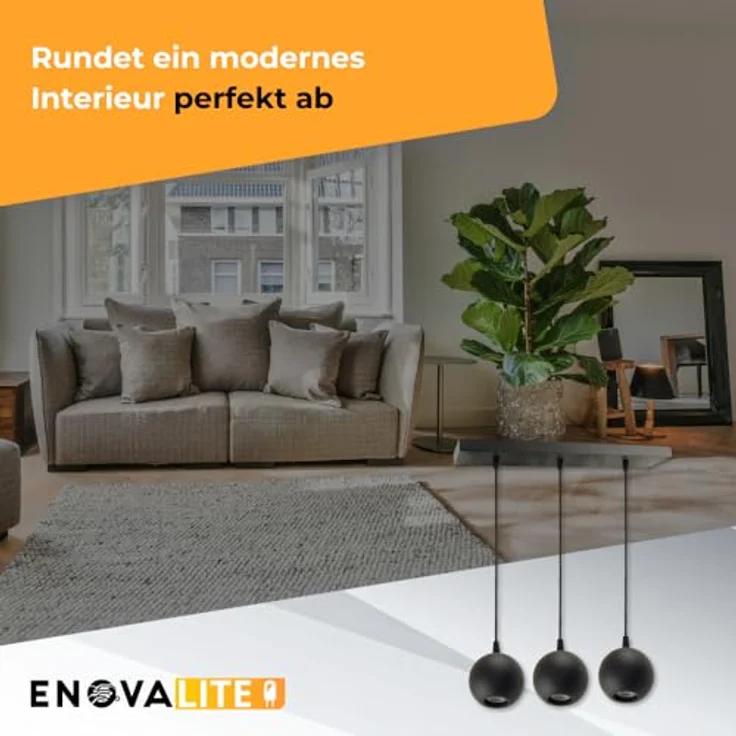 ENOVALITE Pendelleuchte GLOBE, 3-flammige Deckenleuchte mit GU10 Fassung, Schwarz, Ø100mm, moderne Innenraumbeleuchtung – Bild 6
