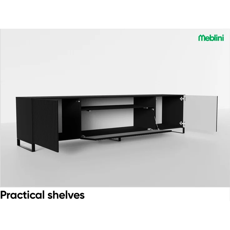 MEBLINI TV-Schrank 200cm Lang - Fernsehschrank - TV Lowboard Industrial - Unterschrank für Fernseher - TV-Unterschrank - TV-Schrank - NOEMI - 200x41x53cm - Schwarz Matt – Bild 4