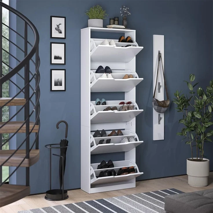 Schuhkipper Luca Weiß 59 x 180.5 cm mit 5 Kippfächern Vicco – Bild 5