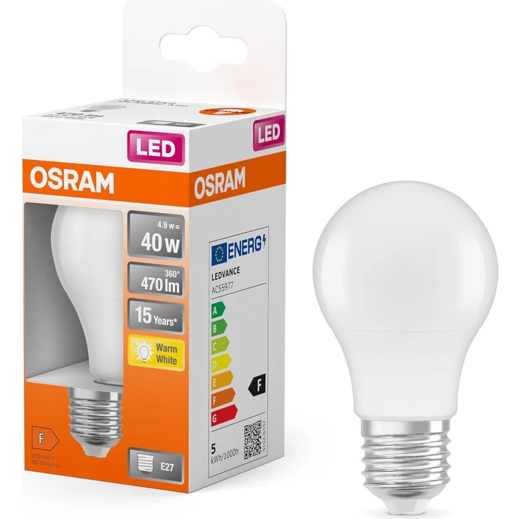 OSRAM LED Star Classic A, Sockel: E27, Nicht Dimmbar, Warmweiß, Ersetzt eine herkömmliche 40 Watt Lampe, Matt, 6er-Pack
