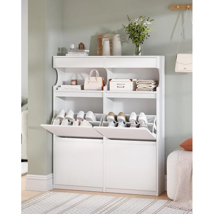 Hzuaneri Schuhschrank für 20 Paar, 4 Klappen, Weiß, 100 x 24 x 124,5 cm