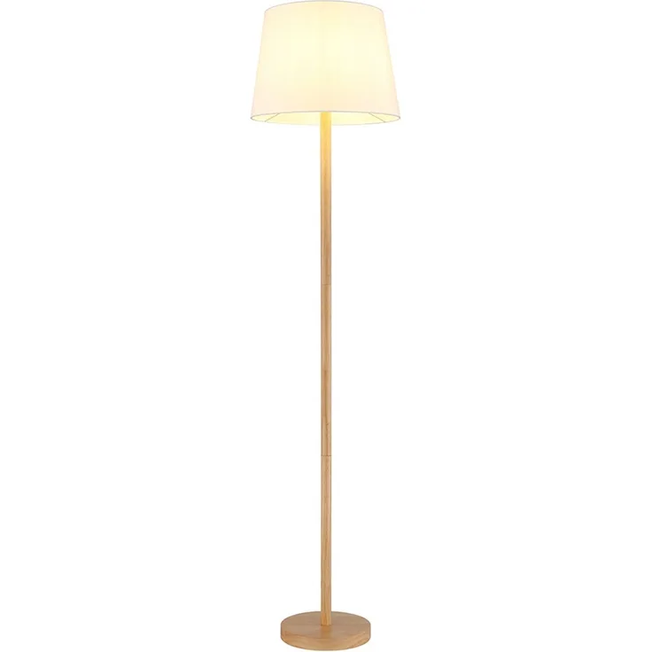 Stehleuchte, Holzoptik, Textil weiß, H 151 cm