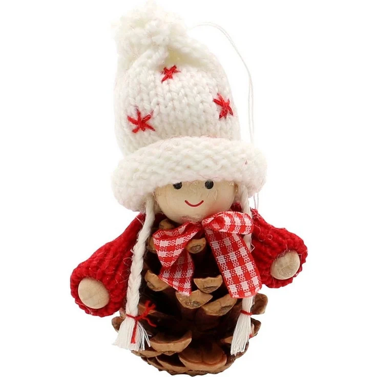 Dekohelden24 Christbaumschmuck 4er Set Strick-/ Holz Püppchen / Santa als Baumbehang, Größe je Figur ca. 7,5 x 7,5 x 10 cm – Bild 3
