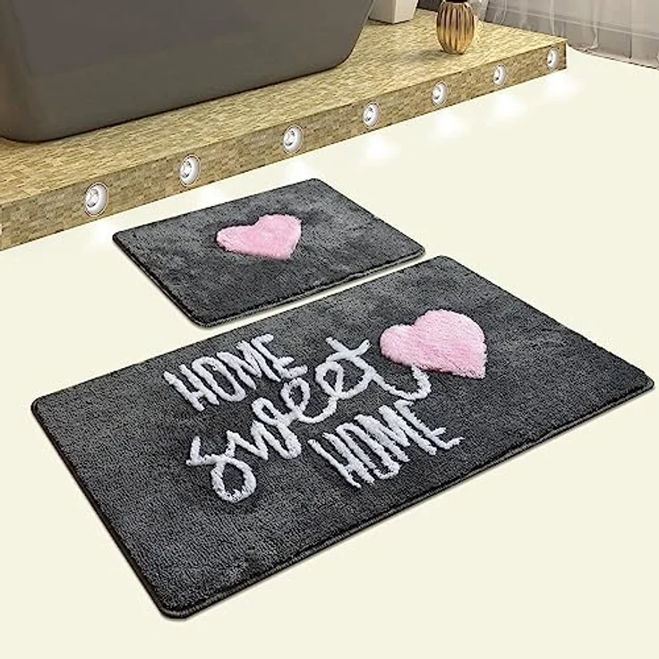 Badteppich-Set, 2-teilig, Home Sweet Home Hintergrund dunkelgrau – Bild 3