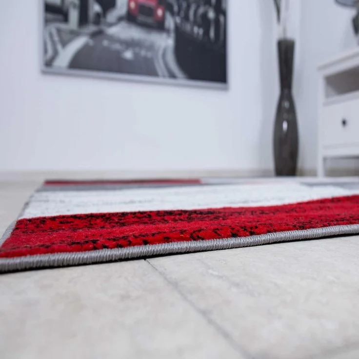 Vimoda Teppich Geometrisches Muster Meliert, Kariert, Rechteckig, Läufer, Teppich Wohnzimmer, Schlafzimmer, Kachel Optik, Rot Lila Beige – Bild 2