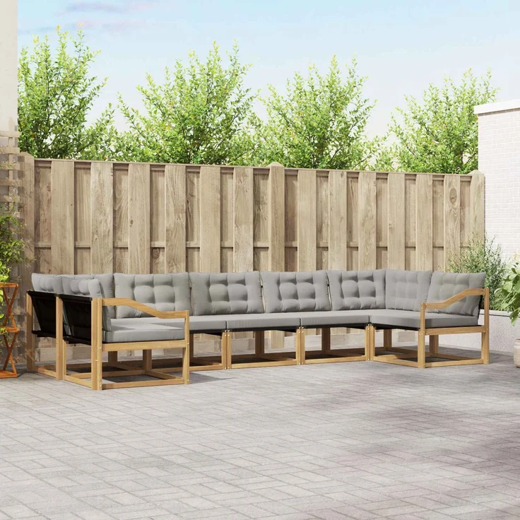 vidaXL Outdoor-Sofagarnitur 7 stk. 7-Sitzer Weiß und Hellgrau 3389053 – Bild 1