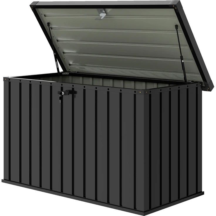 400L Outdoor-Koffer aus verzinktem Stahl mit Schloss und 2 Schlüsseln 124x66x72 cm, 124.0×66.0×72.0cm, Schwarz, MELAYR – Bild 2