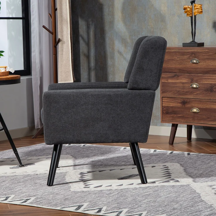 LVHOM Sessel aus Leinenstoff mit Knopfsteppung, Relaxsessel mit Massivholzbeinen, Polstersessel für Wohnzimmer & Büro, bis 130kg, Dunkelgrau – Bild 7
