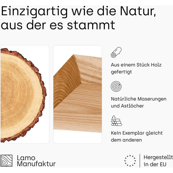 LAMO Manufaktur Wandregal Pure: ohne Montage Set 40 cm, Komplett-Set, 40mm stake Massivholzplatte – Bild 4