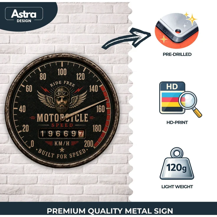 AstraDesign Blechschild Rund 30cm - Motorcycle Speed Motorrad Tacho Biker Retro Deko – Metall – Mehrfarbig – RD0003 – Bild 3