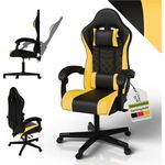 Juskys Gamingstuhl HyperSeat, verstellbare Rückenlehne, höhenverstellbarer Drehstuhl, Kunstleder, ergonomisch, für Büro & Gaming Setup – Schwarz/gelb