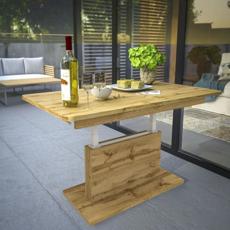 designimpex Couchtisch DC-1 Tisch Eiche Wotan höhenverstellbar ausziehbar, Funktionstisch, Wohnzimmertisch, Tisch, Esstisch, Sofatisch – Bild 2