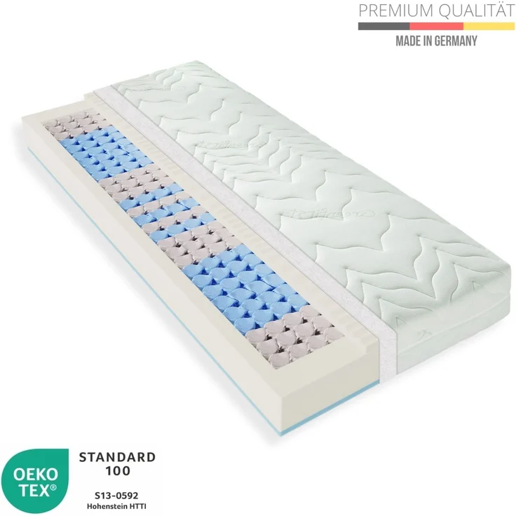 VARIO LUX Greenfirst Taschenfederkernmatratze 100x200 cm H4 H3, Höhe ca. 22cm, 7 Zonen Matratze 100x200, Bezug mit Greenfirst® Veredelung – Bild 2
