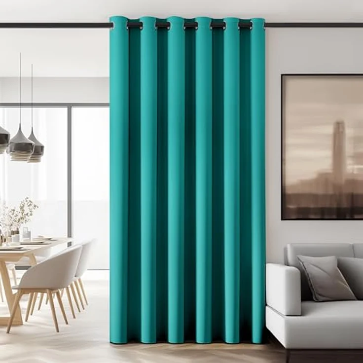 Deconovo Verdunkelungsvorhang Hitzeschutz Thermovorhang mit Ösen Türkis | 1 Stück, H214 x B203 cm, Ösenschal Vorhang, abdunkelnd, mit Sichtschutz, für Wohnzimmer und Schlafzimmer, Blackout Curtain – Bild 1