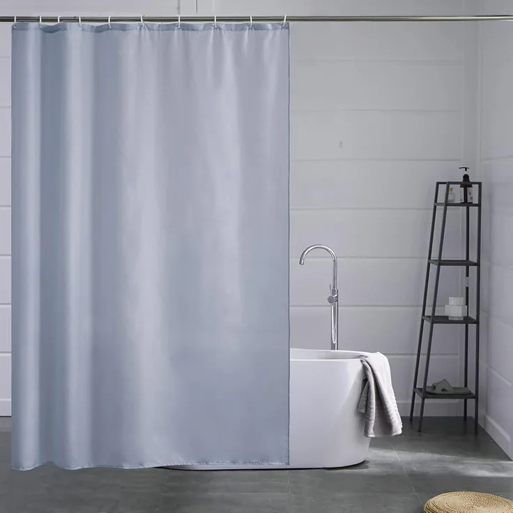 Schmaler Duschvorhang Polyester Stoff 150x180 Grau Blau mit 10