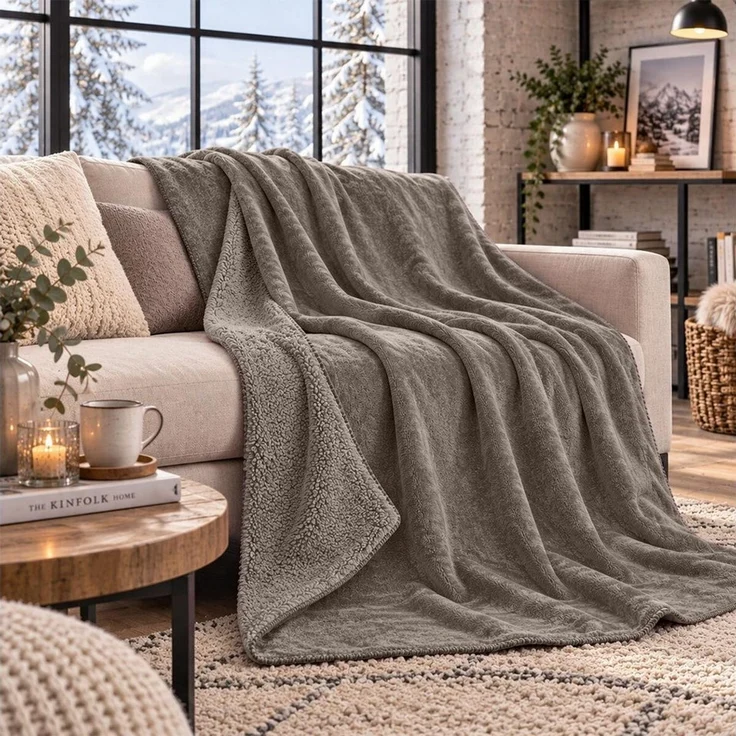 Wohndecke Wende Kuscheldecke Chenille Sherpa, TRAUMSCHLAF, weich & gemütlich, wärmende Sofadecke für Wohnzimmer und Schlafzimmer – Bild 1