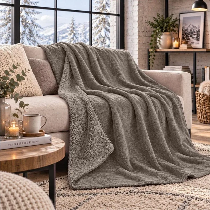 Wohndecke Wende Kuscheldecke Chenille Sherpa, TRAUMSCHLAF, weich & gemütlich, wärmende Sofadecke für Wohnzimmer und Schlafzimmer