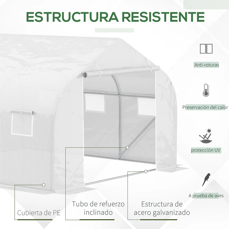 MELAYR, Tunnelgewächshaus 3,5x3x2 m, Gartengewächshaus mit 6 Fenstern und PE-Polyethylen-Abdeckung 140 g/m², Weiß – Bild 6