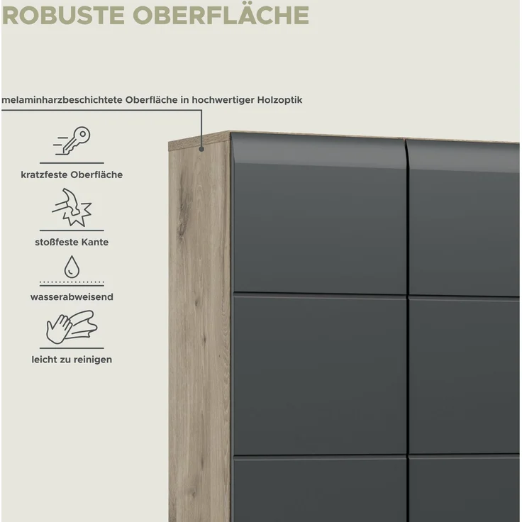 Hochschrank breit (B/H/T: 60x185x30 cm) in schwarz matt und Nox Oak Nachbildung – Bild 9