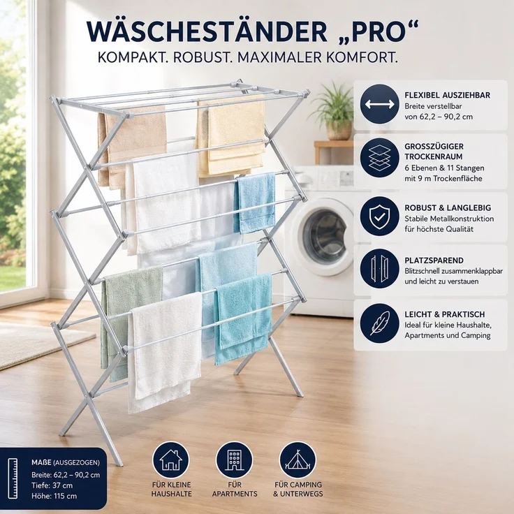 Gardissimo PRO Wäschetrockner Wäscheständer Stand Trockner mit 6 Etagen ausziehbar – Bild 3