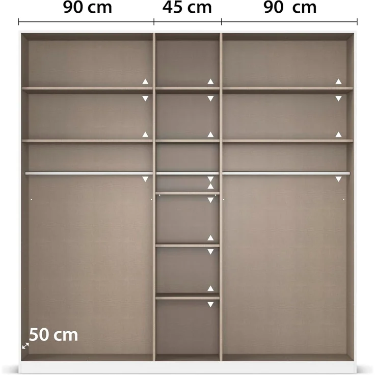 Rauch Möbel Alabama, Kleiderschrank, Garderobenschrank, 5-türig, Spiegel, Zubehör Classic, 3 Kleiderstangen, 9 Einlegeböden, Farbe Beige, Griff Grau metallic, 226 x 229 x 54 cm – Bild 7