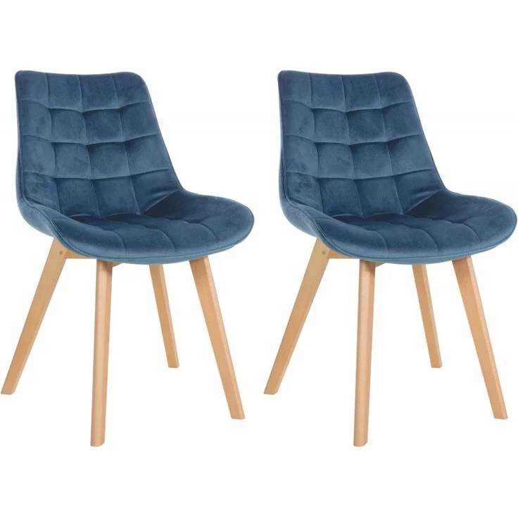 CLP 2er Set Esszimmerstühle Brook mit Samtbezug,blau – Bild 1