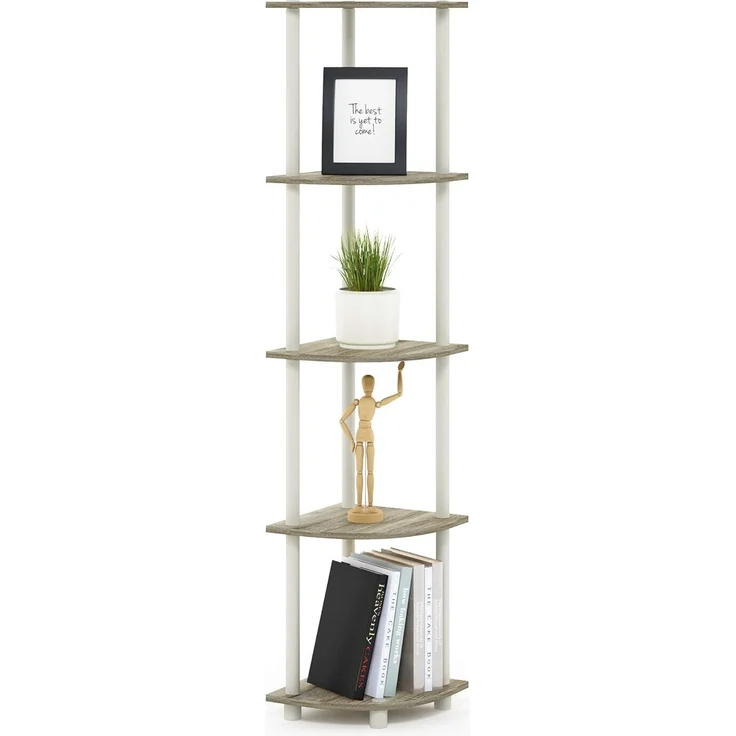 Furinno Eckregal mit 5 Ebenen, Mehrzweckregal, holz, Sonoma Eiche/Weiß, 29. 46x29. 46x146. 56 cm – Bild 1