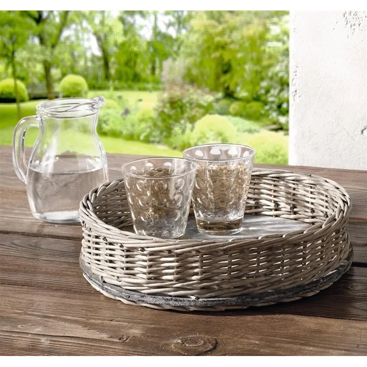 Tablettkorb aus Weide im Shabby Look, grau, rund, Serviertablett, Dekotablett, Obstkorb, Weidenkorb – Bild 3