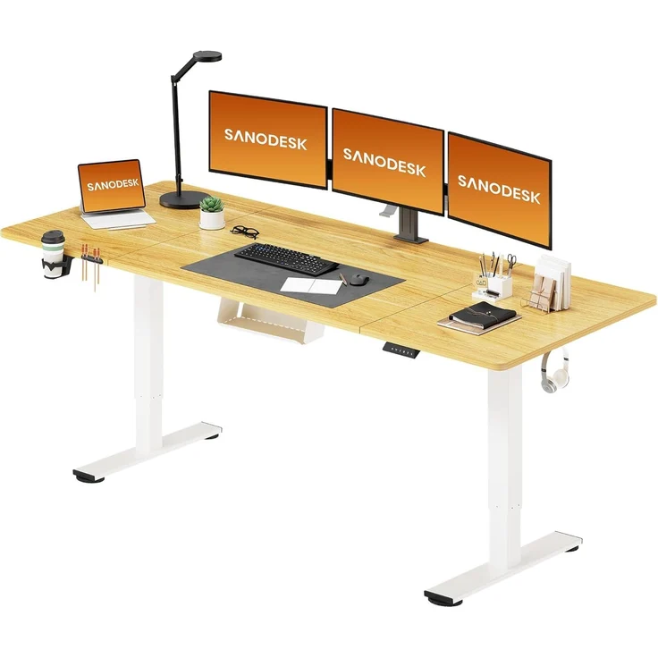 SANODESK Höhenverstellbarer Schreibtisch 200x80 cm Schreibtisch Höhenverstellbar Elektrisch Ergonomischer Steh-Sitz Tisch Computertisch für Heimbüro Homeoffice(ahorn) – Bild 1
