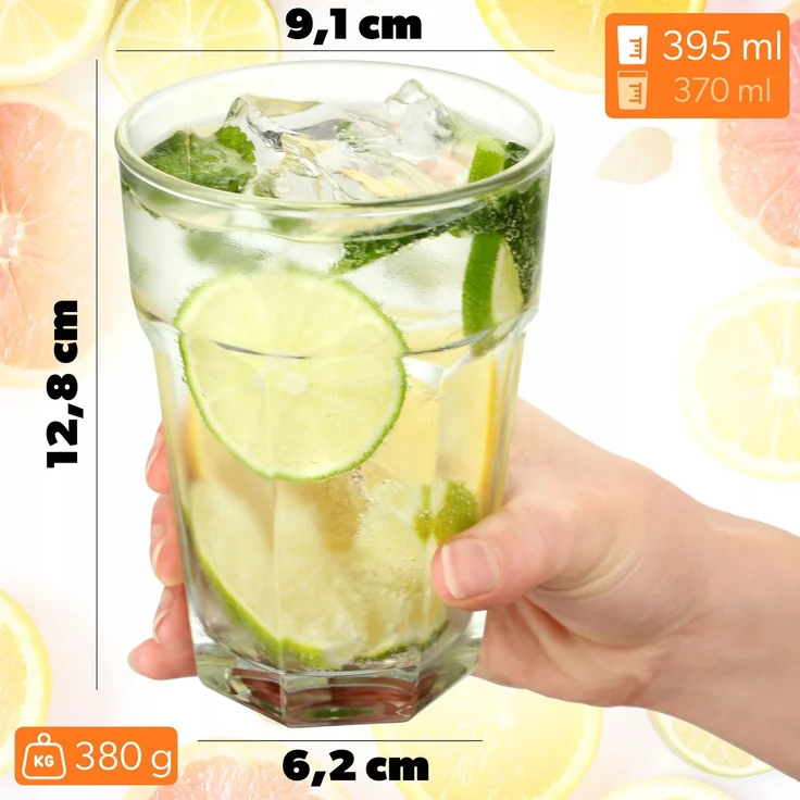 KADAX 6x Gläser 370ml für Saftgetränke Glasset hoch dickes Glas – Bild 3